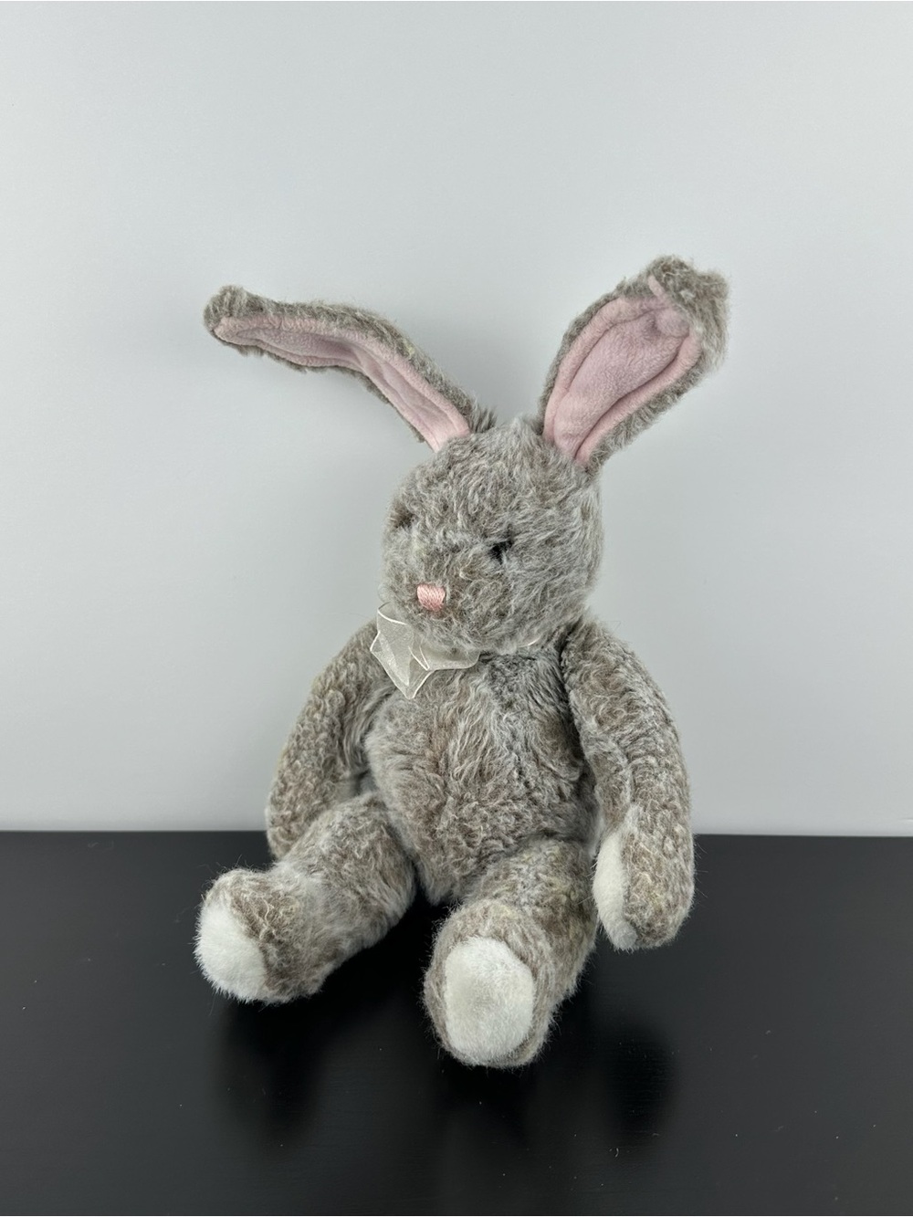 Gund Dusty Gray Pink Bunny Rabbit 11” #36025 Bendable Ears Plush White Bow